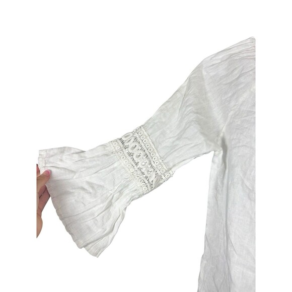 Lungo L'arno Blouse Women Large White Bell Sleeve Boho Linen Minimalist Cottage - Picture 9 of 10